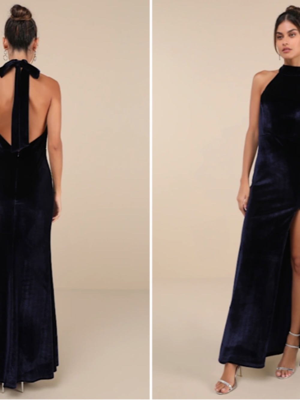 Fabulous Always Navy Blue Velvet Backless Mermaid Maxi Dress Size Small